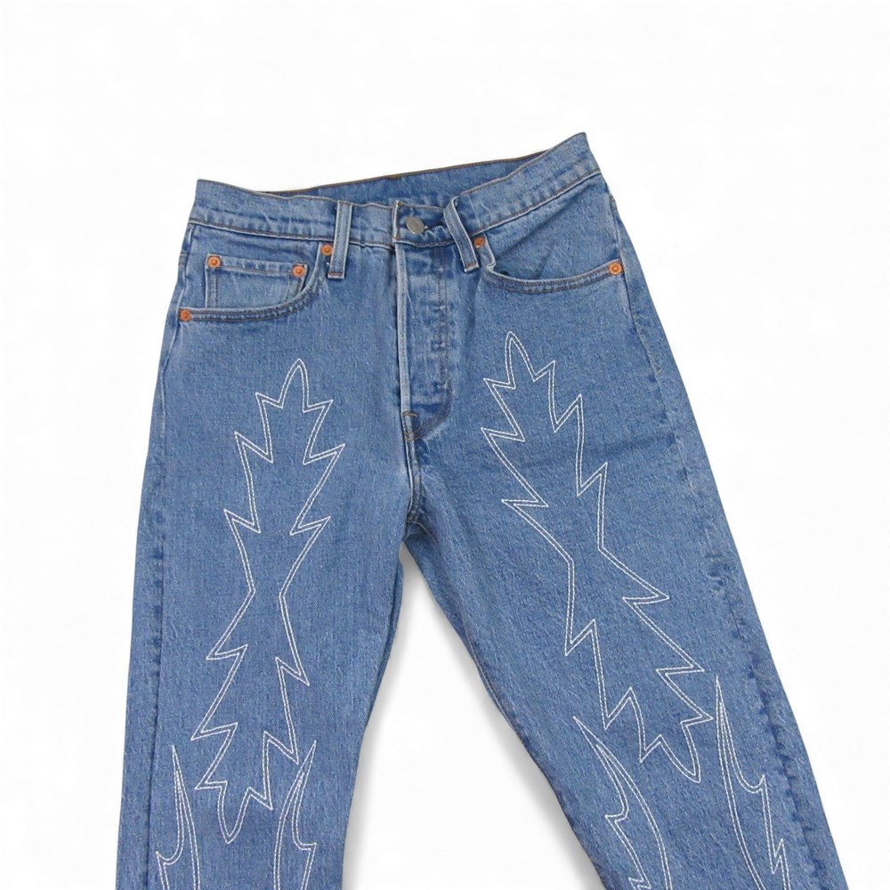 Levis Womens 501S Premium Jeans 26 X 30 Skinny Medium Wash Blue Embroidered - Picture 2 of 11